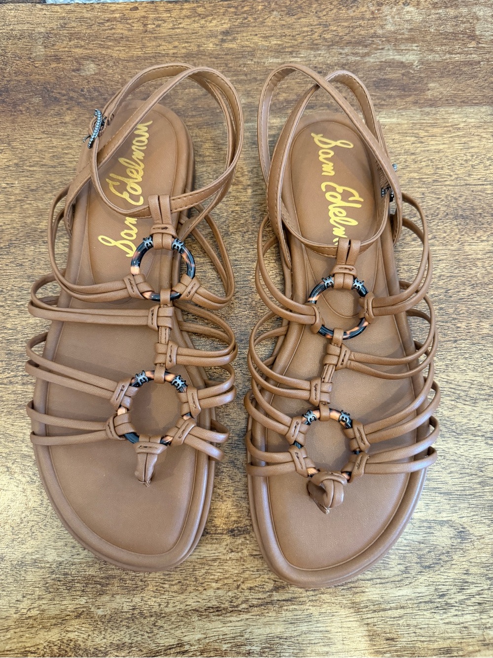 NEW Sam Edelman Raye Gladiator Strappy Flat Sandals - Rich Cognac - Size 10